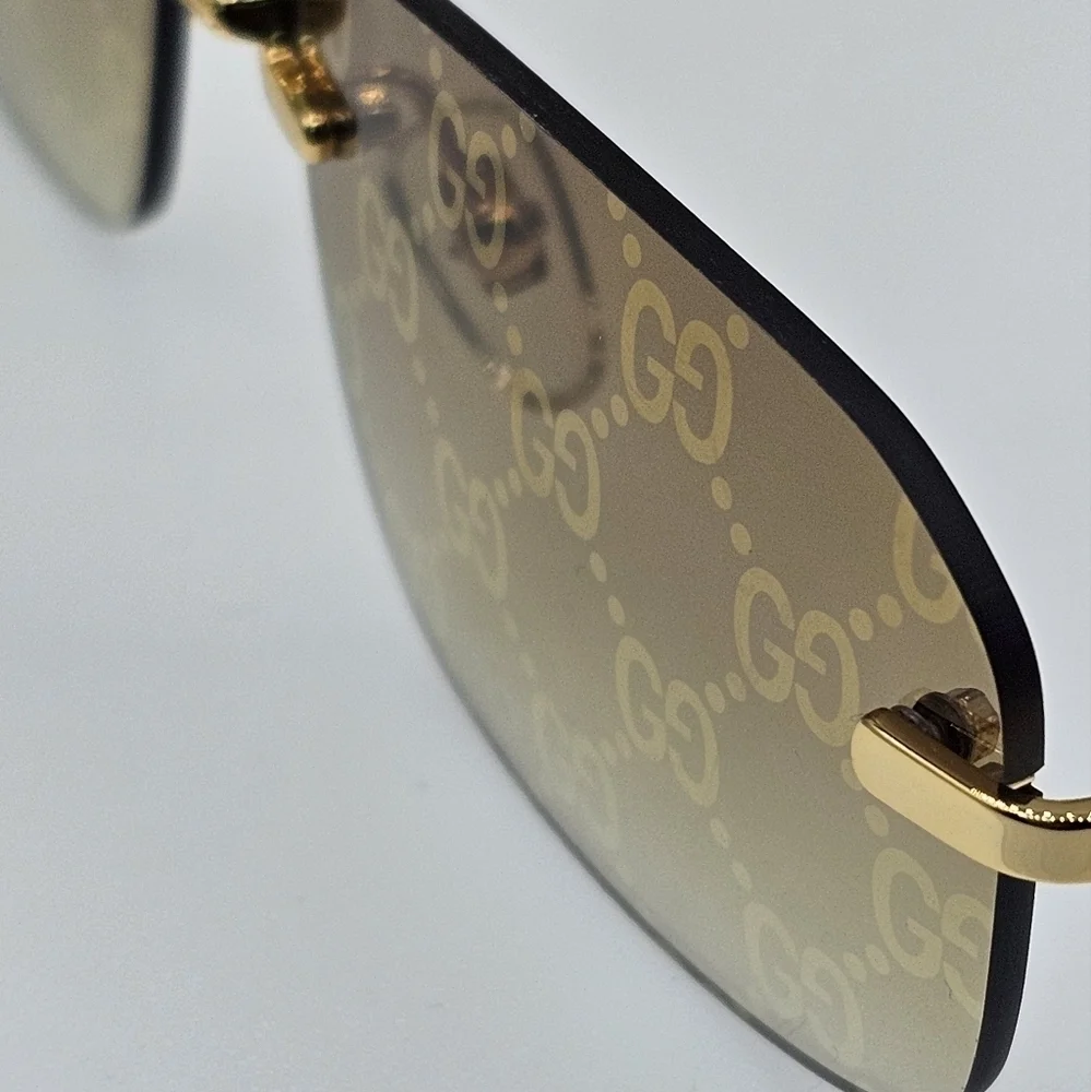 Gucci Gold Rimless GG Logo Gradient Sunglasses